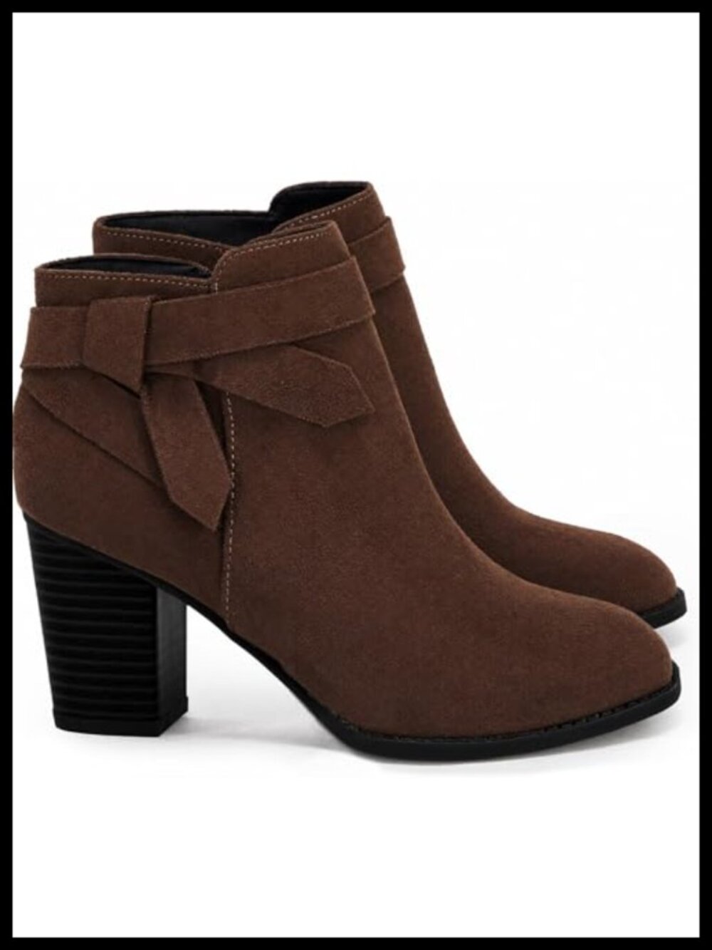 Tie Knot Chelsea Ankle Boots Faux Suede Stacked Heel Zip Booties